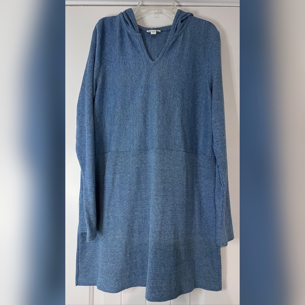 J.JILL Light Blue Long Sleeve Hoodie Tunic Sweater Size M